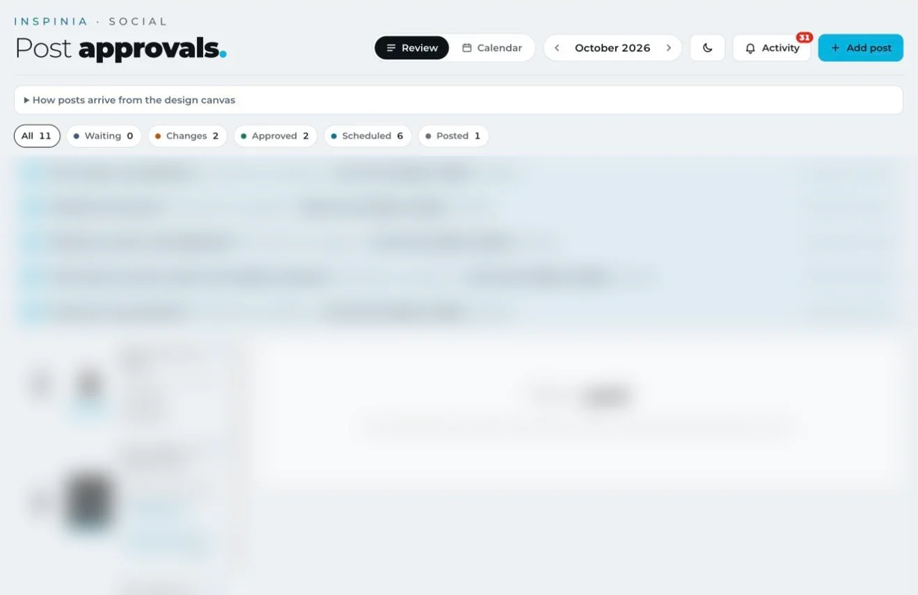Post approvals screen