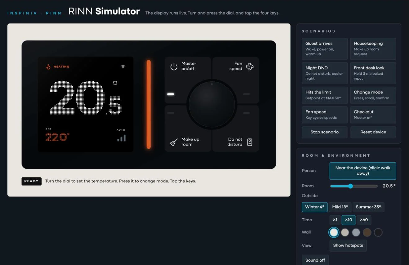 RINN simulator with dial, four keys and scenario panel