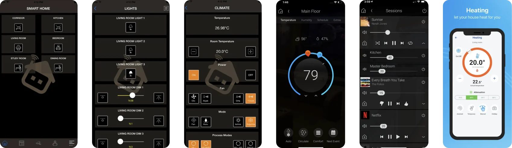 Control screens from six competing smart home apps